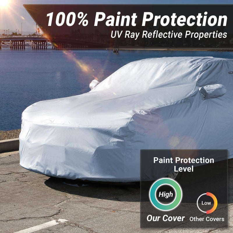 iCarCover غطاء سيارة مخصص iCarCover لسيارة دودج تشالنجر SXT، GT، هيلكات، سكات باك، SE، R/T، SRT، SRT8، T/A من 2008-2023، واقي ضد الماء لجميع الأحوال الجوية، مطر، ثلج، UV، واقي شمس، غطاء كامل خارجي وداخلي للسيارة - Image 3